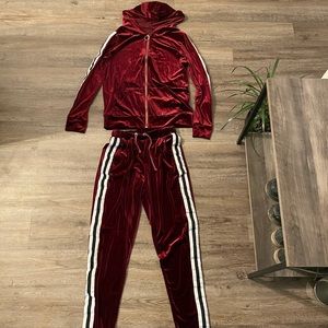 Maroon Velvet Sweat Suit